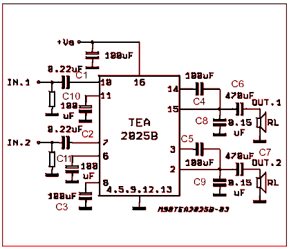  TEA2025 Application Circuit in Stereo Mode